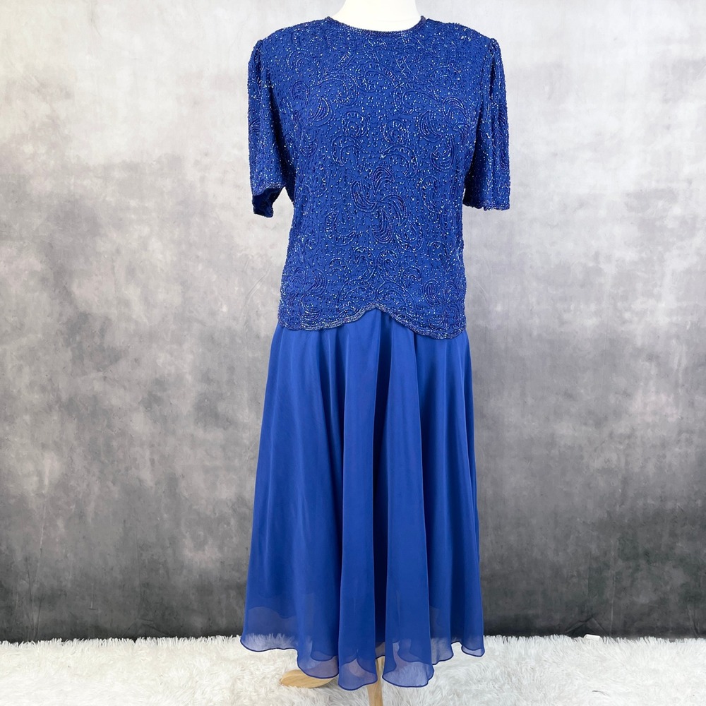 Laurence Kazar New York Womens Beaded Dress 1X Vintage Evening‎ Gown Formal